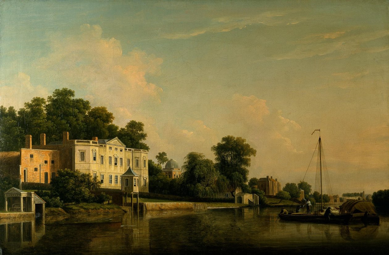 Gezicht op de villa van Alexander Pope, Twickenham, aan de oever van de Theems. door Samuel Scott