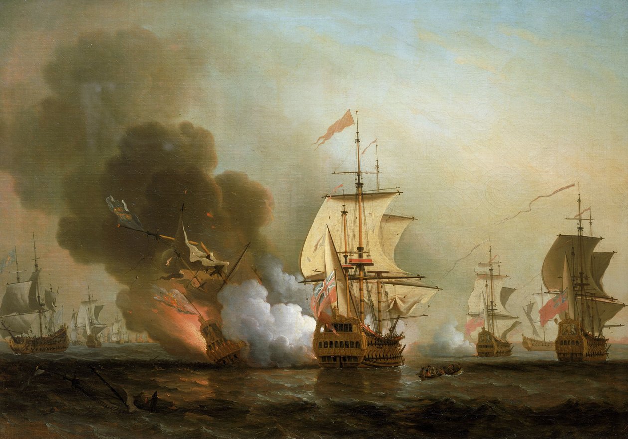 Zeeslag voor de kust van Cartagena (Spanje), 28 mei 1708 door Samuel Scott