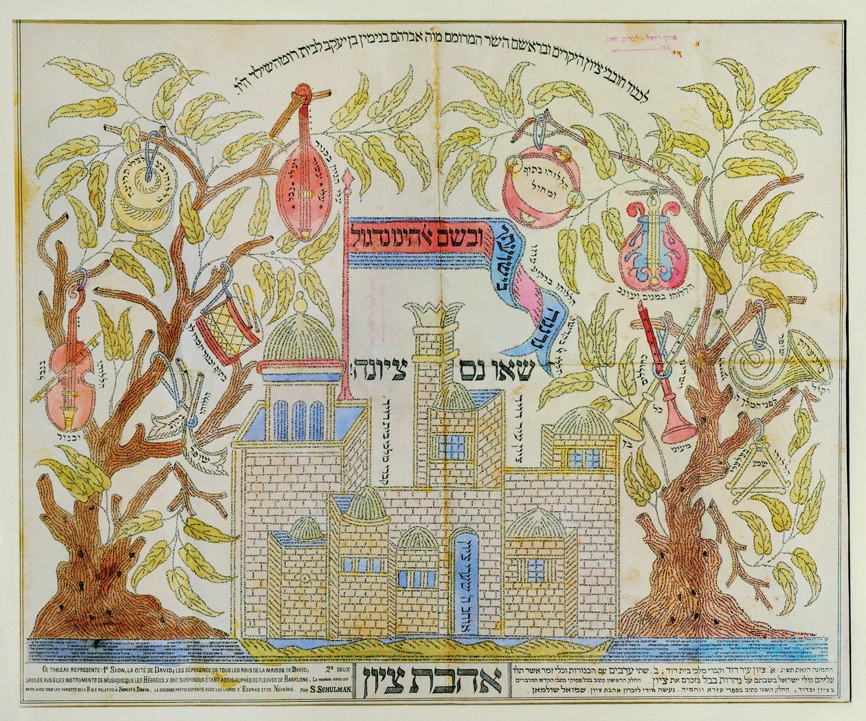 Micrografisch schilderij van Zion, stad van David ... (aquarel en inkt op papier) door Samuel Shulman