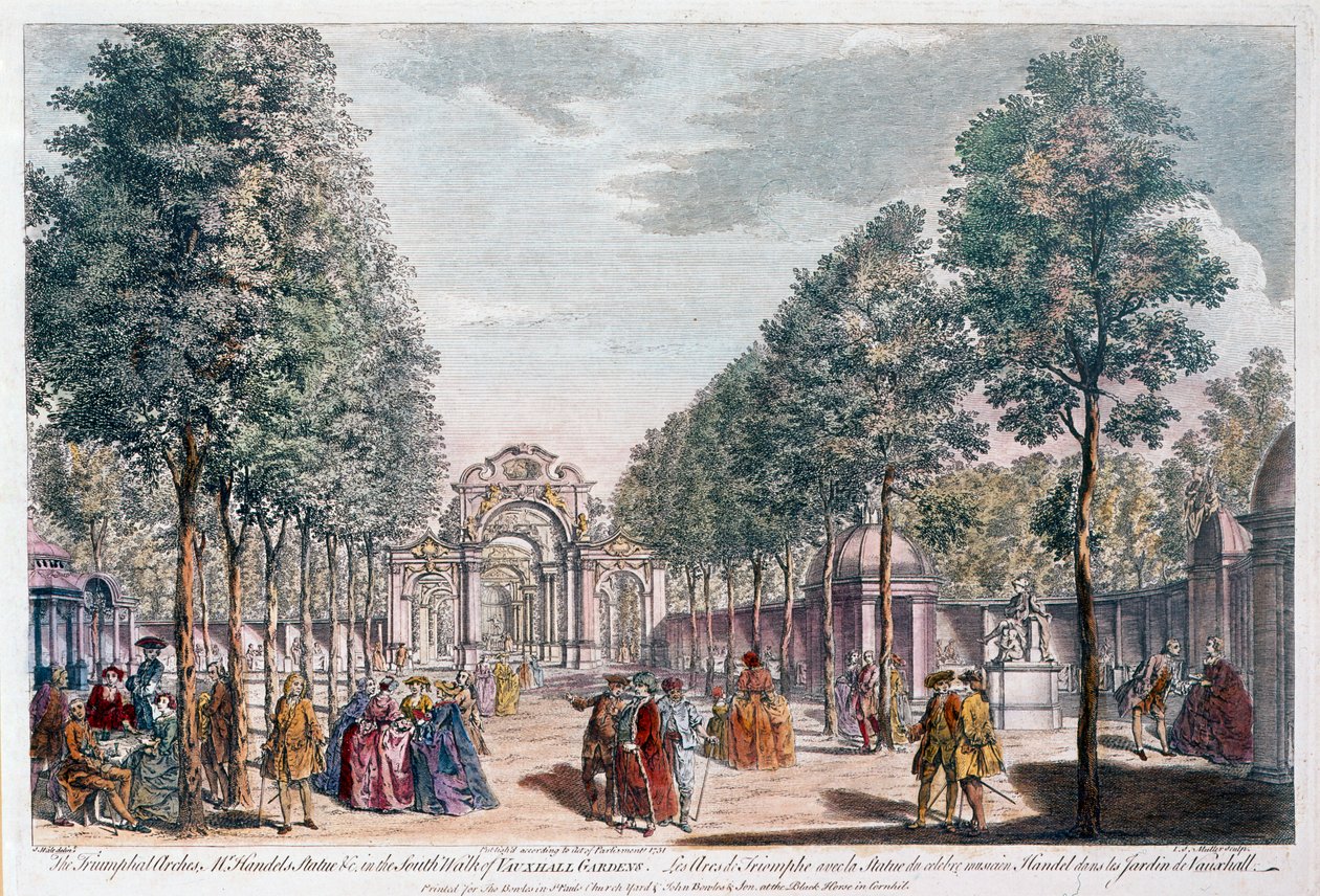 Vauxhall Gardens, gegraveerd door John Miller alias Johann Sebastian Müller door Samuel Wale