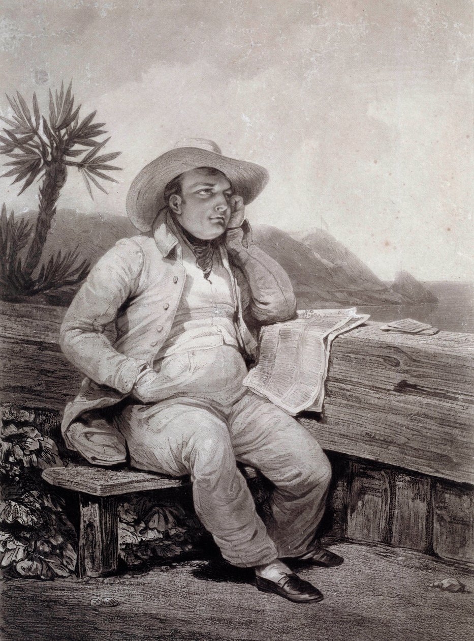 Portret van Napoleon I (1769-1821) op Sint-Helena (gravure door Samuel William Reynolds, 1820) door Samuel William I Reynolds