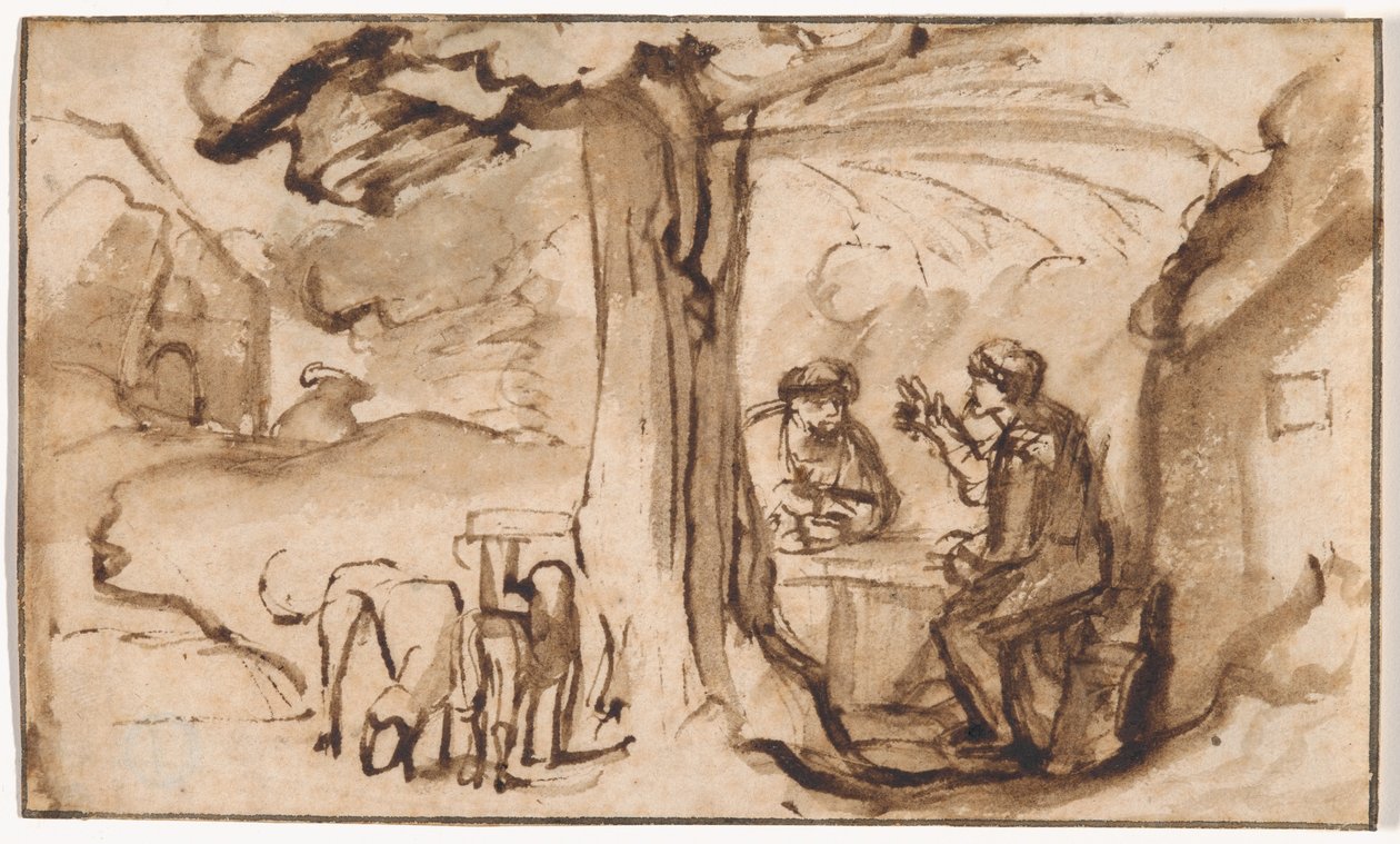 Jakob en Esau (recto); Hoofd van een slapende jonge vrouw (verso) door Samuel van Hoogstraten