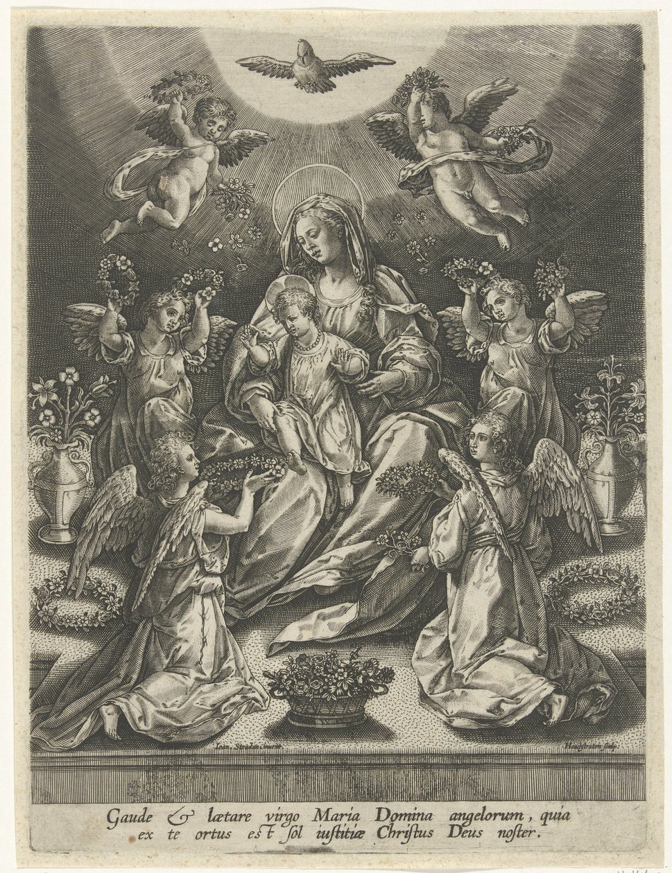 Madonna met kind omgeven door engelen door Samuel van Hoogstraten