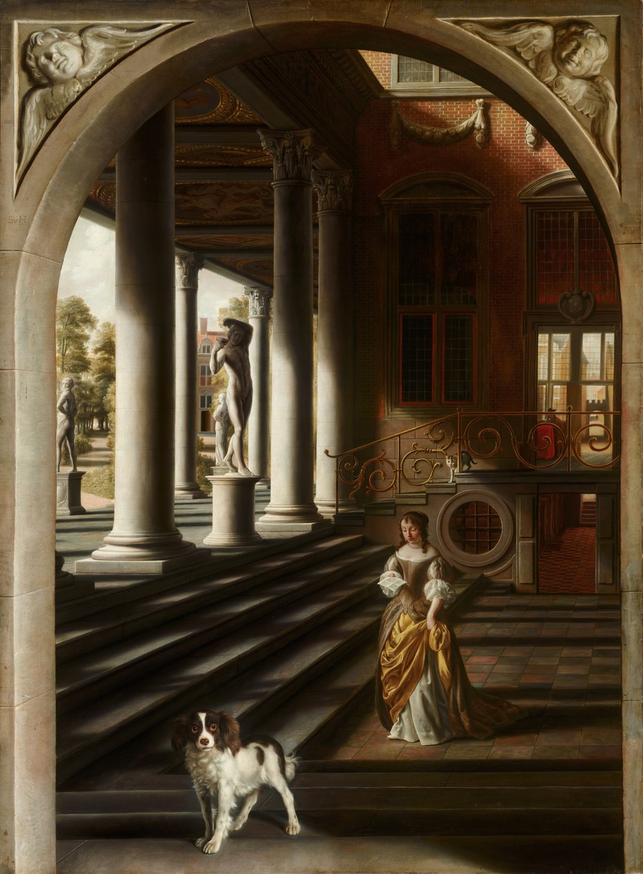 Perspectiefweergave met een vrouw die een brief leest, ca. 1670 door Samuel van Hoogstraten