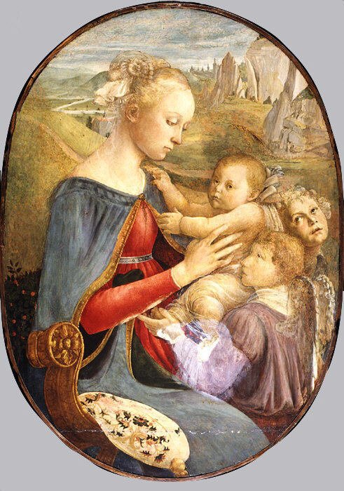 Madonna en kind met twee engelen door Sandro Botticelli