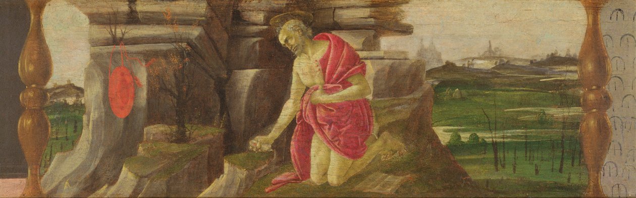 St. Hiëronymus in boetedoening, predellapaneel van het altaarstuk van St. Marcus, ca. 1488-90 door Sandro Botticelli