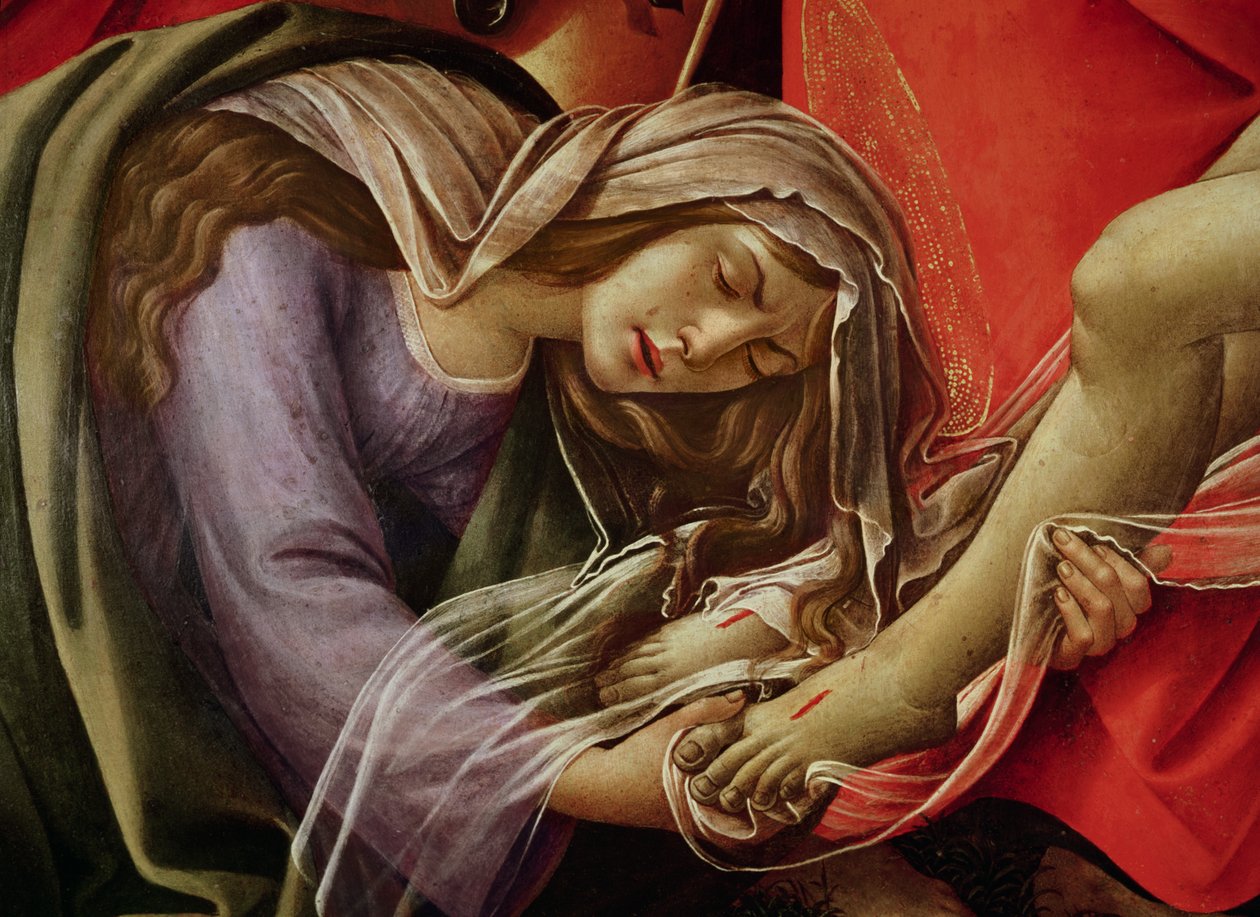 De rouw om Christus, detail van Maria Magdalena en de voeten van Christus, ca. 1490 door Sandro Botticelli