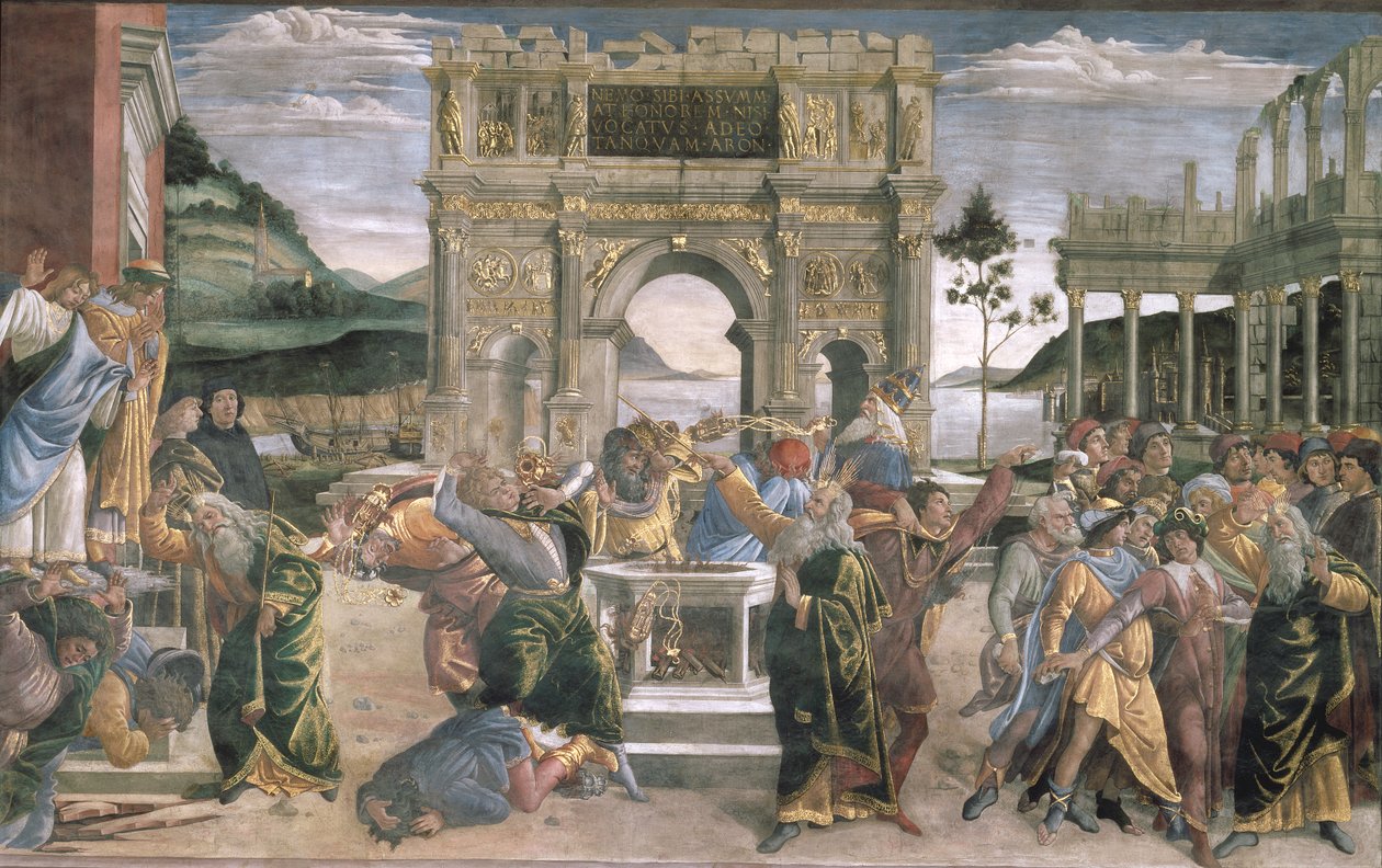 De straf van Korach, Dathan en Abiram, 1481 door Sandro Botticelli