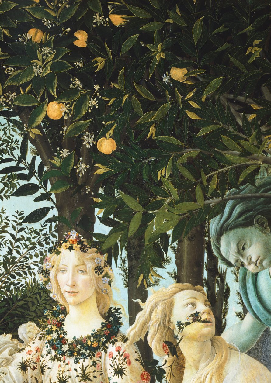 Flora, Zephyrus en Cloris, detail uit De Allegorie van de Lente (Primavera), ca. 1477-1482 door Sandro Botticelli