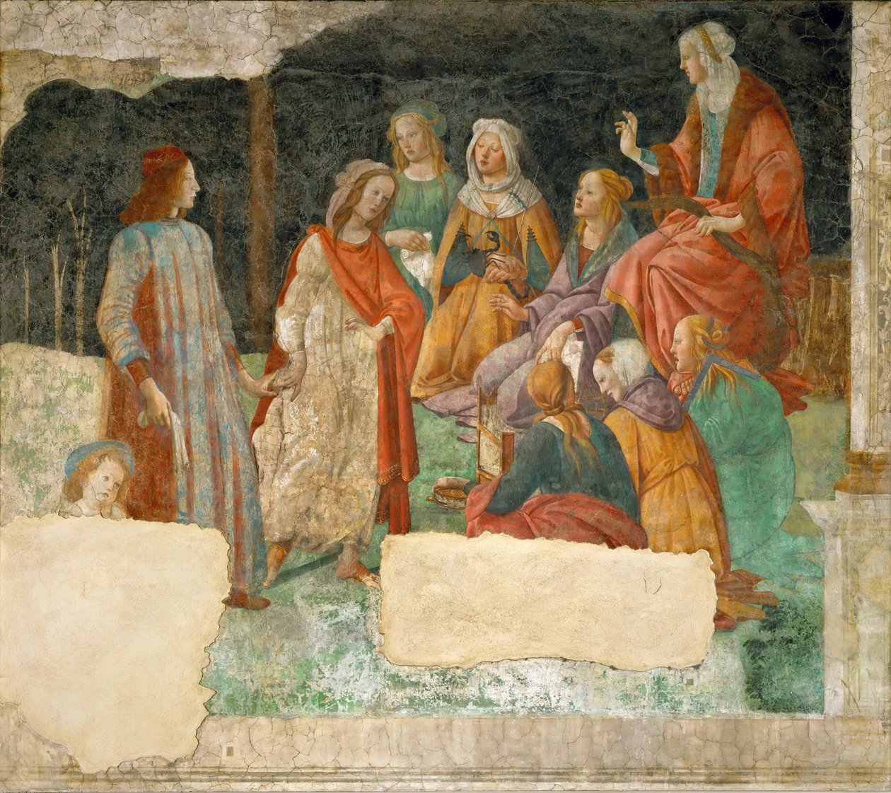 Een jonge man wordt geïntroduceerd bij de zeven vrije kunsten, 1484-1486 door Sandro Botticelli