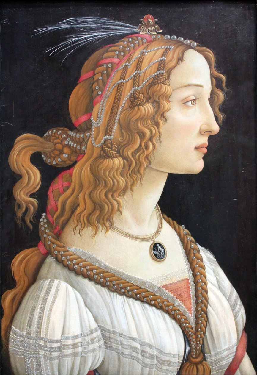 Geïdealiseerd portret van een dame (Portret van Simonetta Vespucci als nimf) door Sandro Botticelli