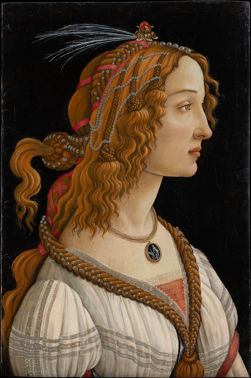 Geïdealiseerd portret van een dame (Portret van Simonetta Vespucci als nimf) door Sandro Botticelli