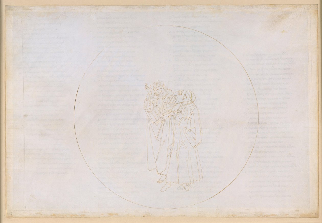 La Divina Commedia, Paradiso XII. Vierde planetaire sfeer (zonnehemel): de franciscaan Bonaventura prijst het leven en werk van de heilige Dominicus en hekelt de verdeeldheid binnen zijn eigen orde door Sandro Botticelli