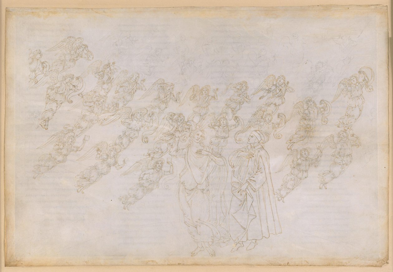 La Divina Commedia, Paradiso XXIX. Negende sfeer (kristallen hemel of Primum Mobile): Beatrice geeft Dante uitleg over de schepping en de aard van de engelen door Sandro Botticelli