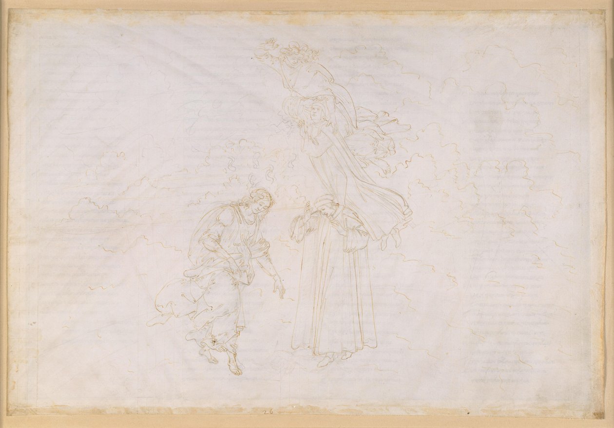 La Divina Commedia, Paradiso XXVII. Achtste sfeer (hemel met vaste sterren): Petrus houdt een vermanende preek tegen het verdorven pausdom; opstijging naar de kristallen hemel, het Primum Mobile door Sandro Botticelli