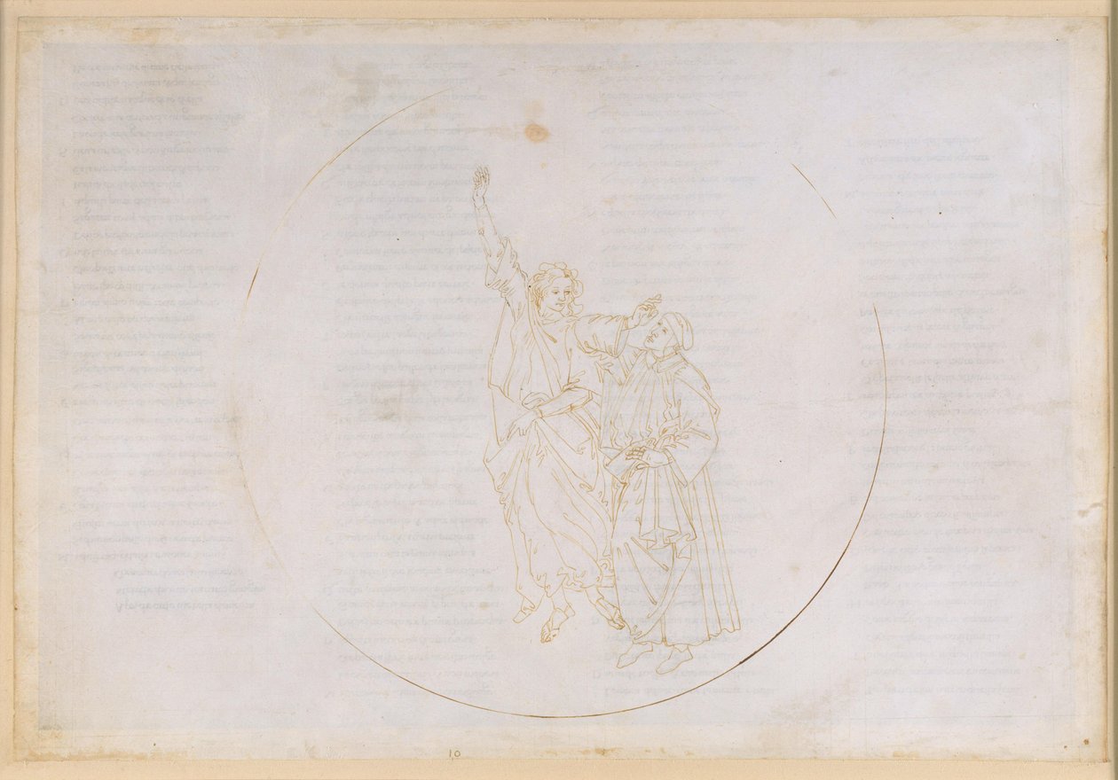 La Divina Commedia, Paradiso X. De beklimming naar de vierde planetaire sfeer (de hemel van de zon): het licht van Thomas van Aquino leidt Dante naar de hemel van de wijzen door Sandro Botticelli