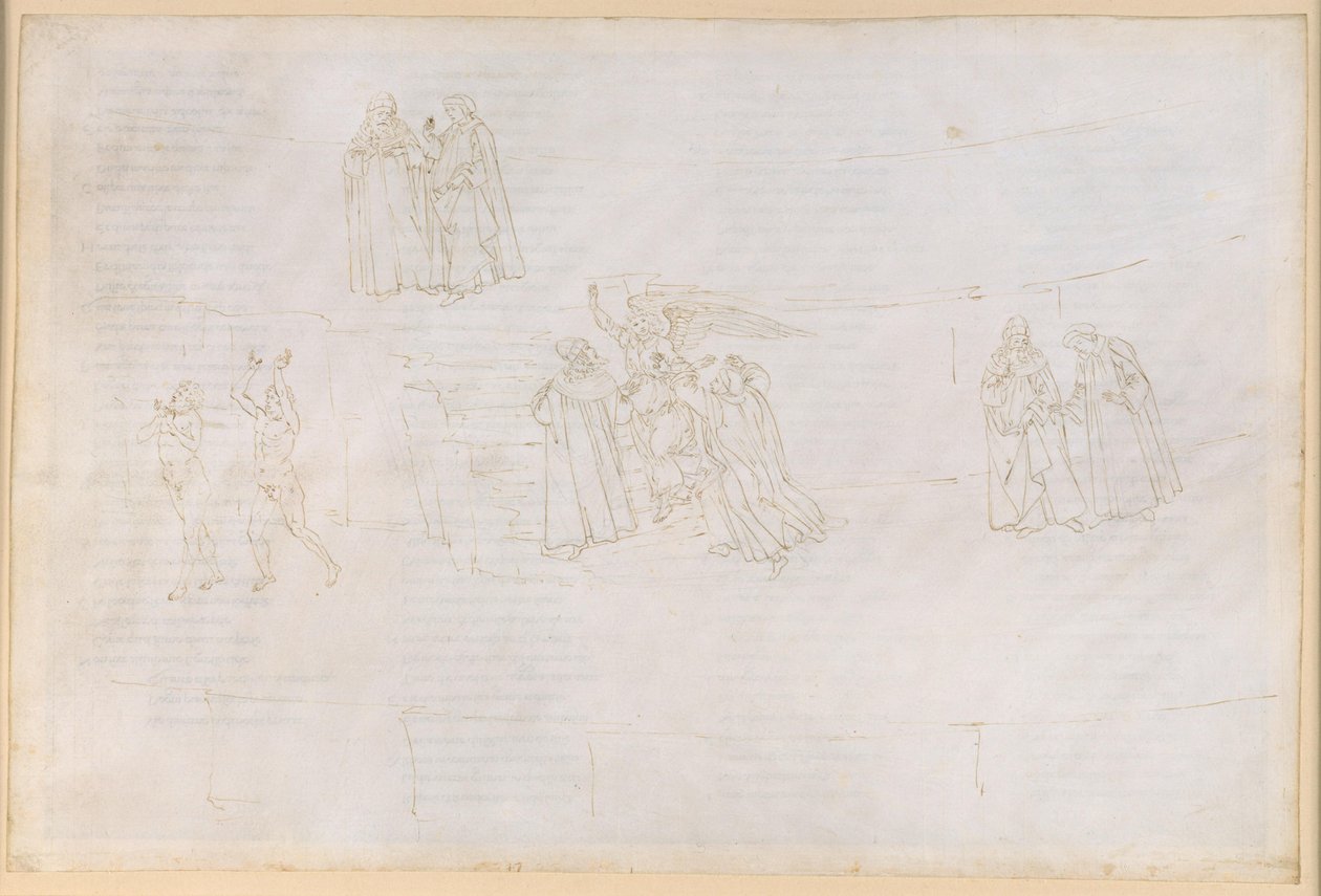 La Divina Commedia, Purgatorio XVII. De klim naar de vierde ring van het vagevuur: Vergilius legt Dante het vagevuur uit door Sandro Botticelli