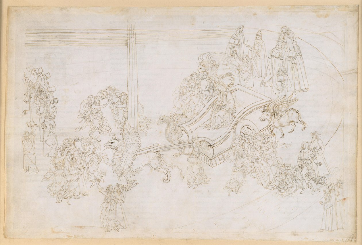 La Divina Commedia, Purgatorio XXXI. Het aardse paradijs: Dante’s bekentenis; Beatrice onthult haar gelaat door Sandro Botticelli
