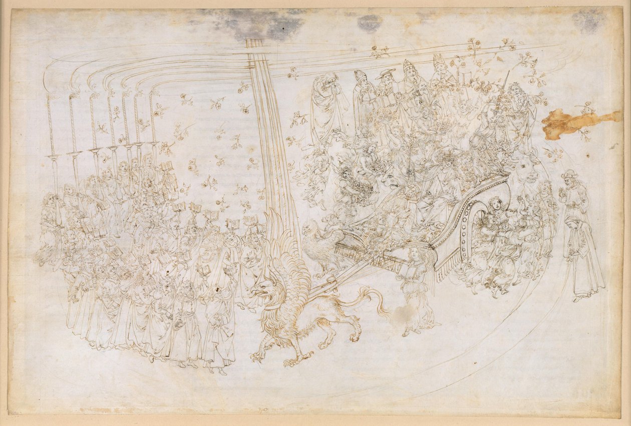 La Divina Commedia, Purgatorio XXX. Het aardse paradijs: Beatrice in de triomfwagen door Sandro Botticelli