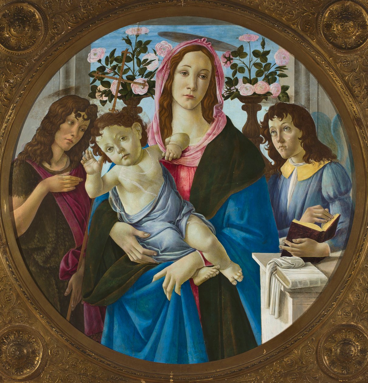 Madonna met het Kind, de heilige Johannes de Doper en een engel door Sandro Botticelli