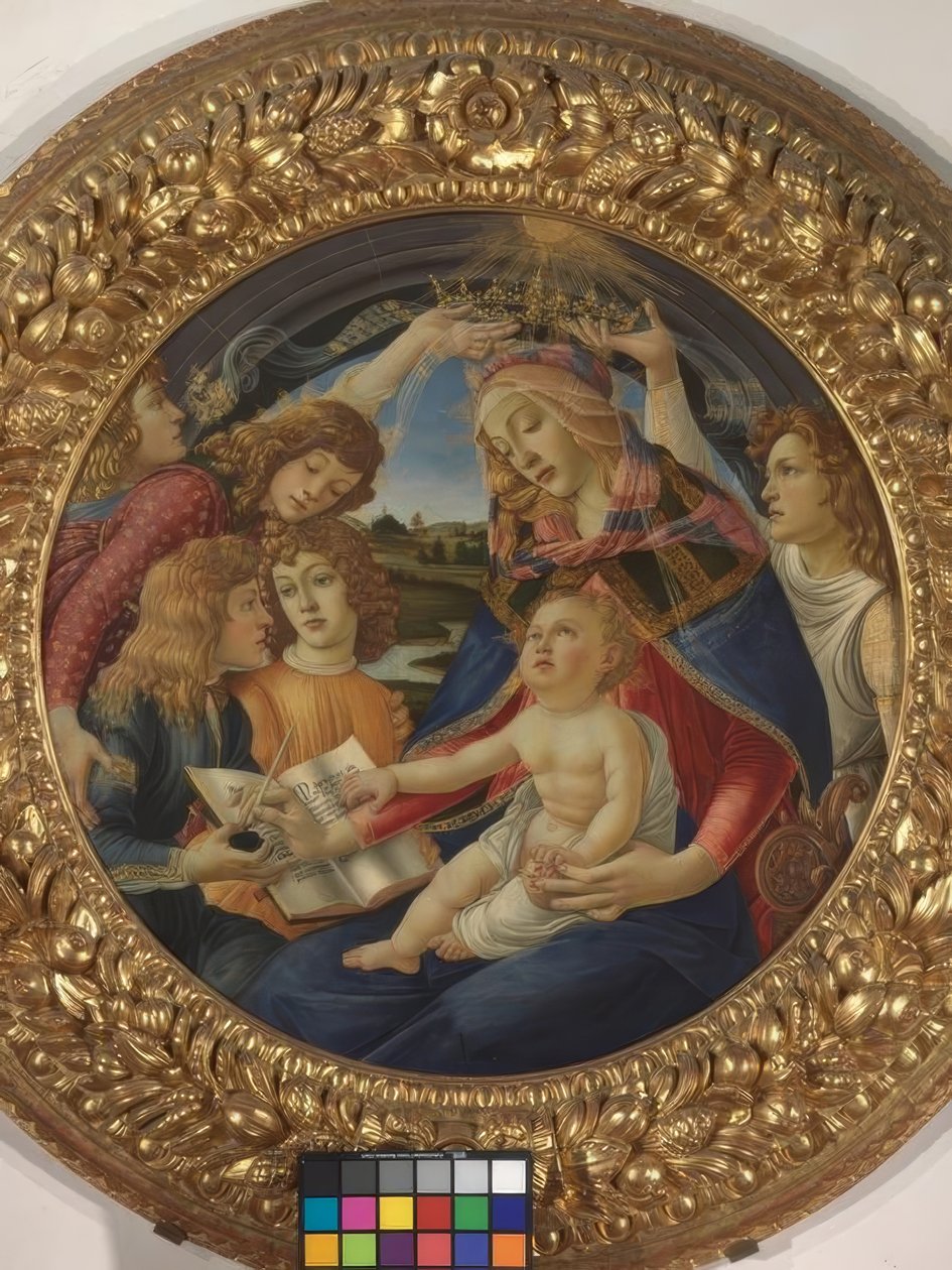 Maria met kind en vijf engelen door Sandro Botticelli