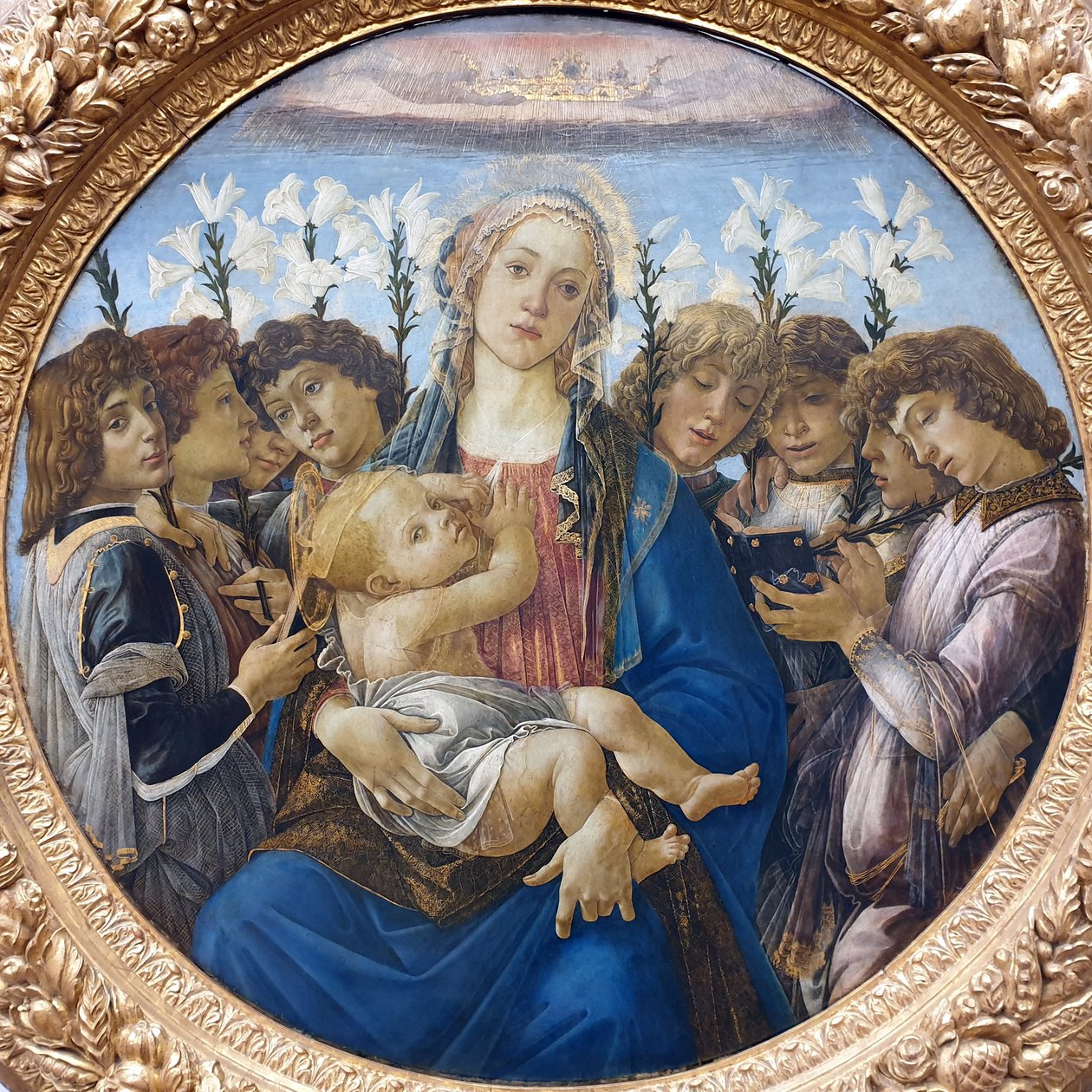 Maria met het kind en zingende engelen door Sandro Botticelli
