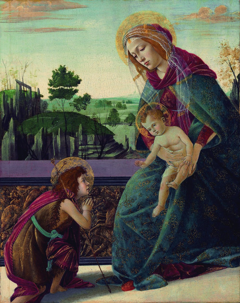 De Madonna met kind en de jonge Johannes de Doper door Sandro Botticelli