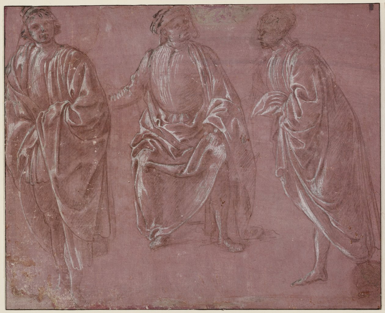 Drie geklede figuren door Sandro Botticelli