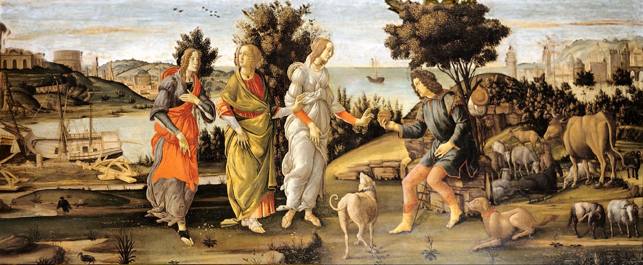 Oordeel van Parijs door Sandro Botticelli and workshop