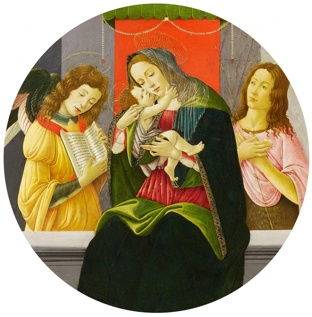 Madonna met het Kind, Johannes de Doper en een engel door Sandro Botticelli and workshop