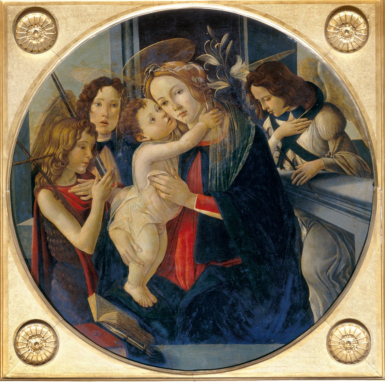 Madonna met Kind, jonge Sint Johannes de Doper en engelen door Sandro and workshop Botticelli