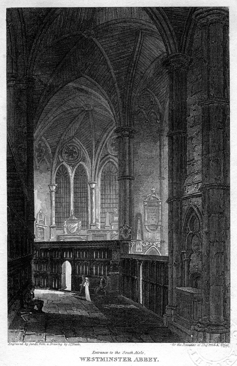 Ingang naar het zuidelijke zijschip, Westminster Abbey, Londen, 1816 door Sands