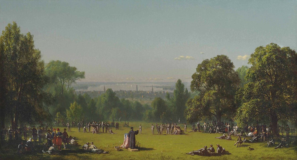 Zondagochtend in het kamp van het Zevende Regiment door Sanford Robinson Gifford