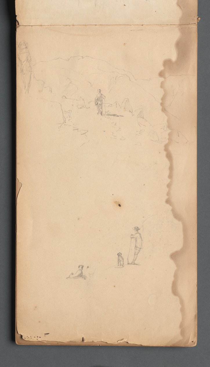 Skizzenbuch, Seite 02: Figur in einer Landschaft mit Hund door Sanford Robinson Gifford