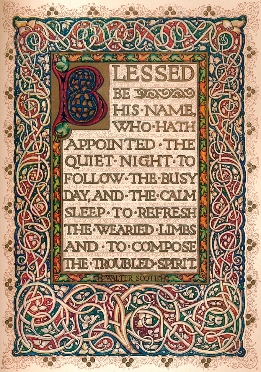 Verlicht manuscript ter illustratie van Walter Scott