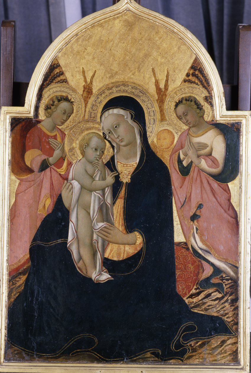 Madonna en Kind met twee Engelen door Sano di Pietro
