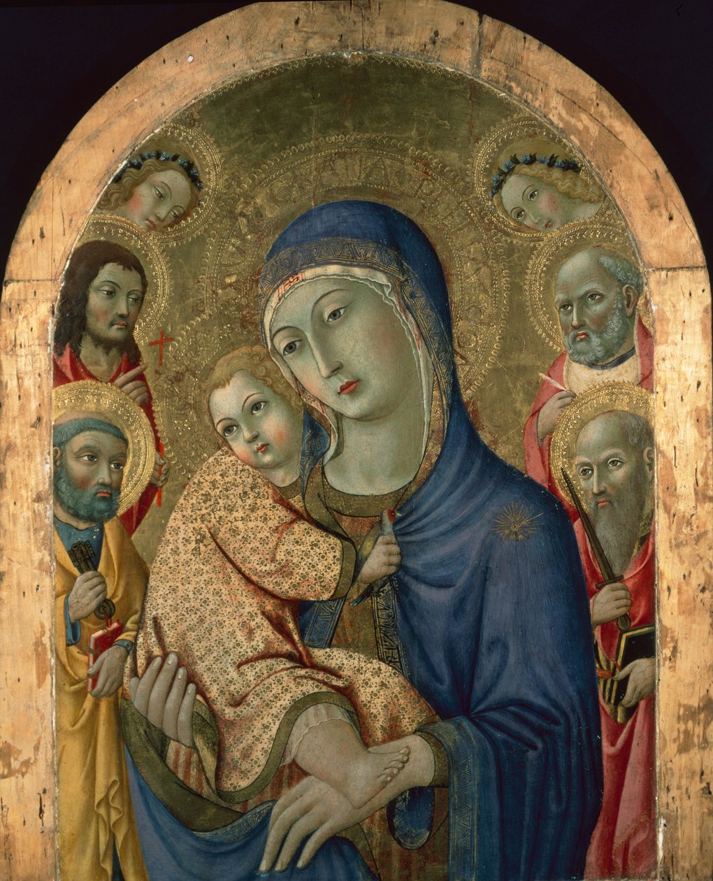De Madonna en Kind met heiligen en engelen door Sano di also Ansano di Pietro di Mencio Pietro