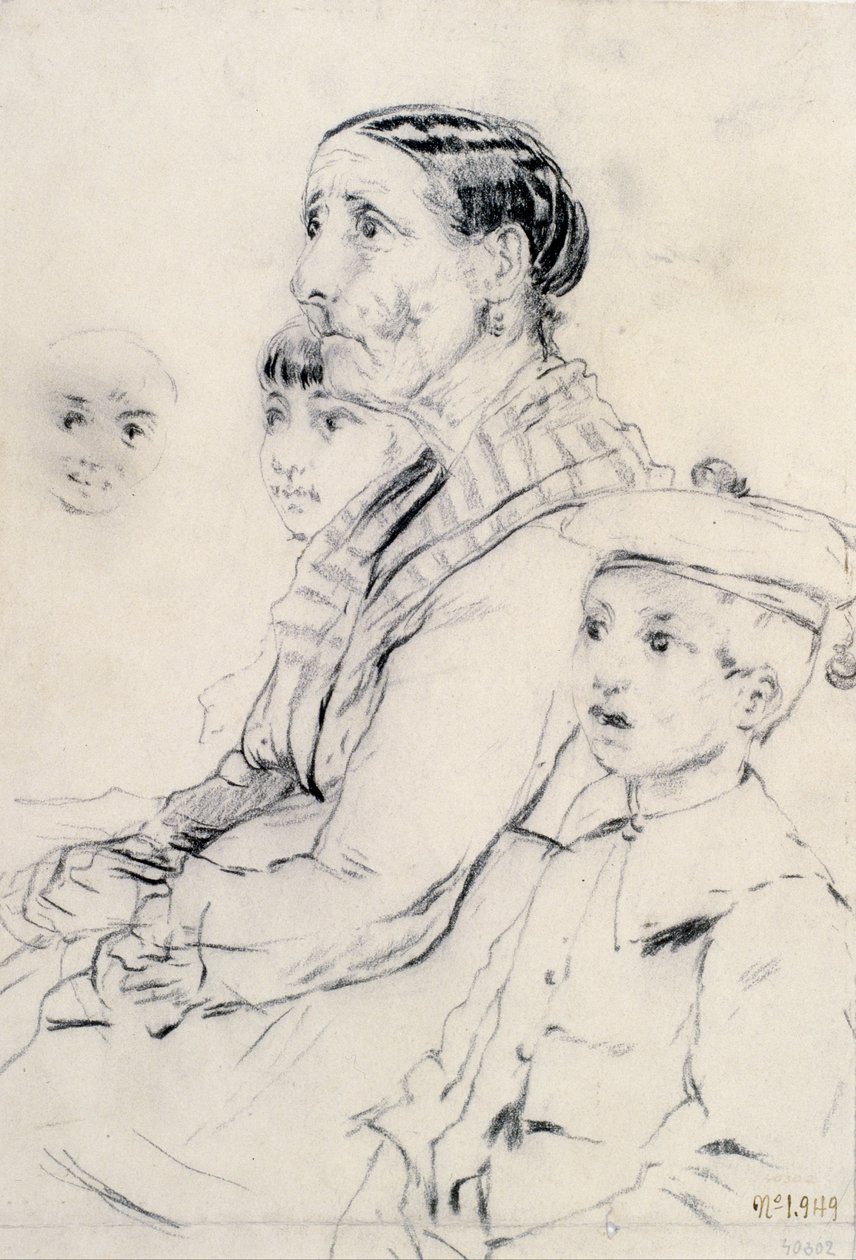Studie van een vrouw en kinderen door Santiago Rusiñol