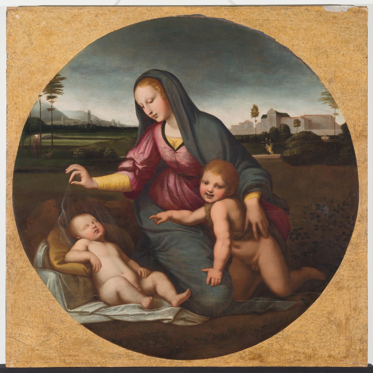 Madonna en kind met de jonge St. Jan, c.1500 door Sanzio of Urbino (follower of) Raphael