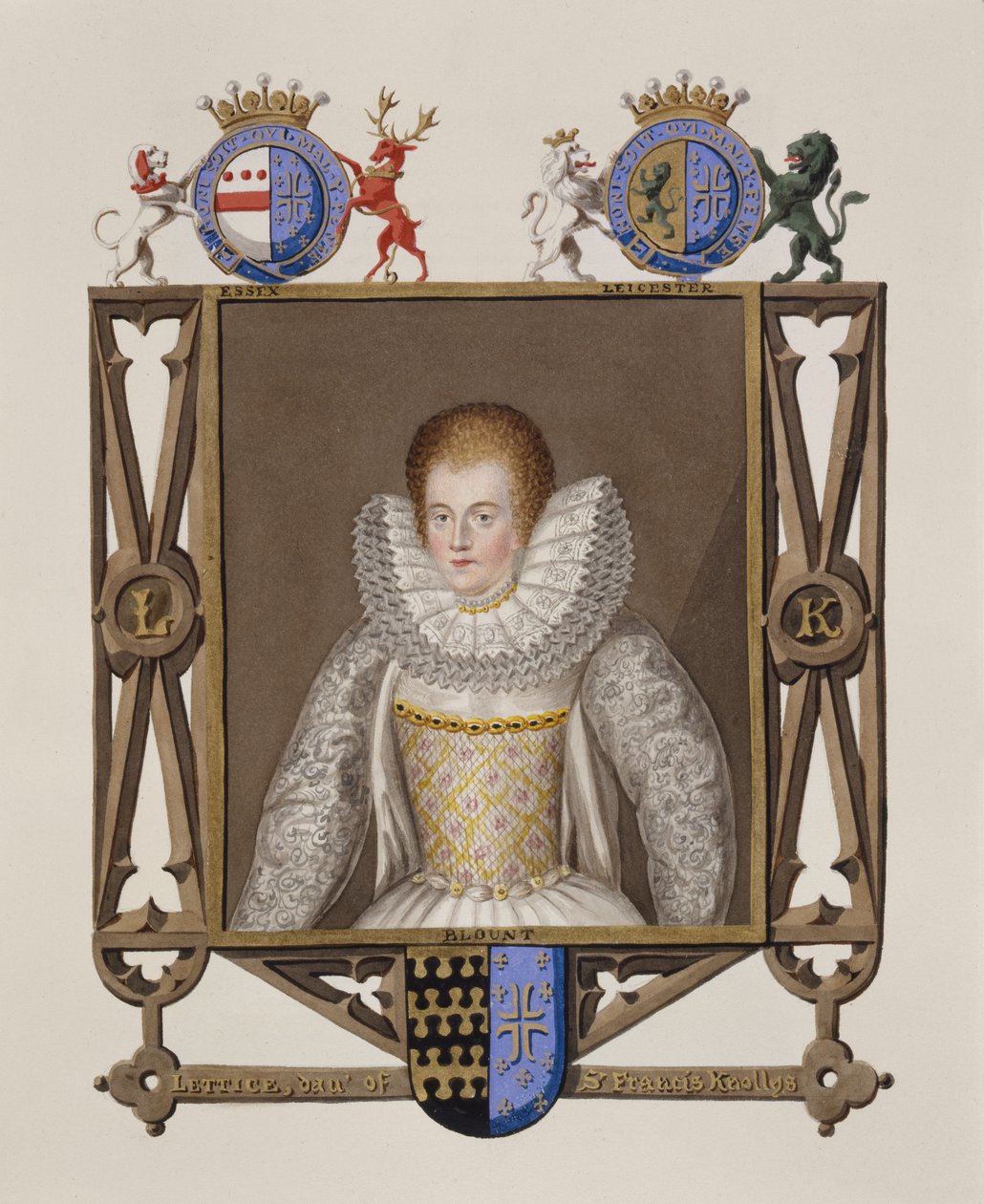 Portret van Lettice Knollys (c.1541-1634) Dochter van Sir Francis Knollys uit Memoirs of the Court of Queen Elizabeth, gepubliceerd in 1825 door Sarah Countess of Essex