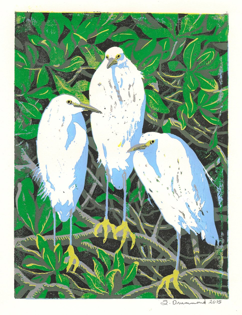 Trio, 2015 (Linosnede) door Sarah Drummond