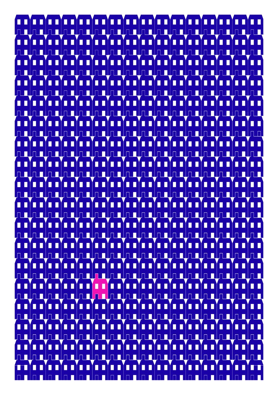 Blue Paper House Repeat Print, 2014 (grafische giclee print) door Sarah Evans