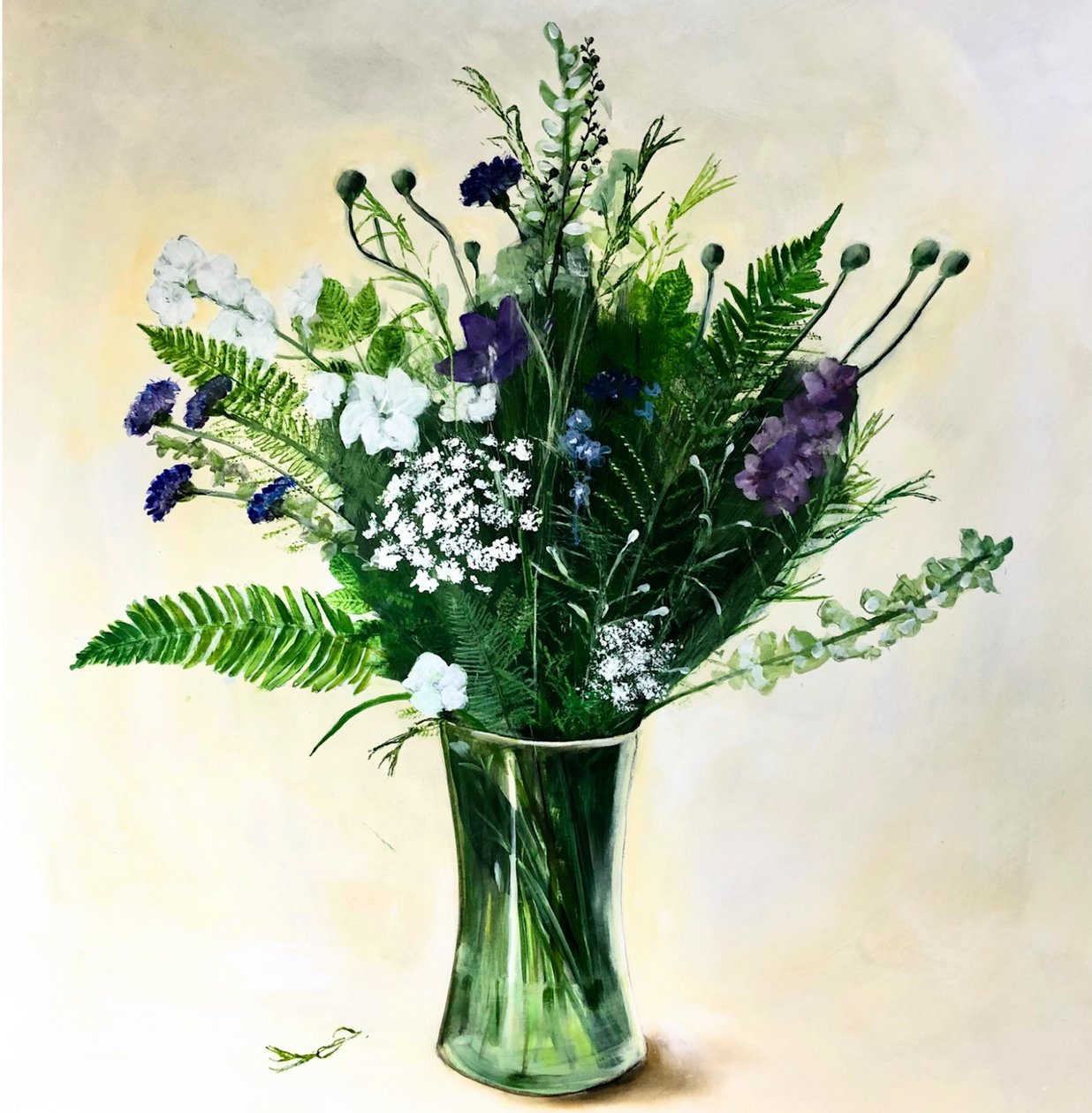 Lotties bloemen, 2023 (acryl op board) door Sarah Thompson-Engels