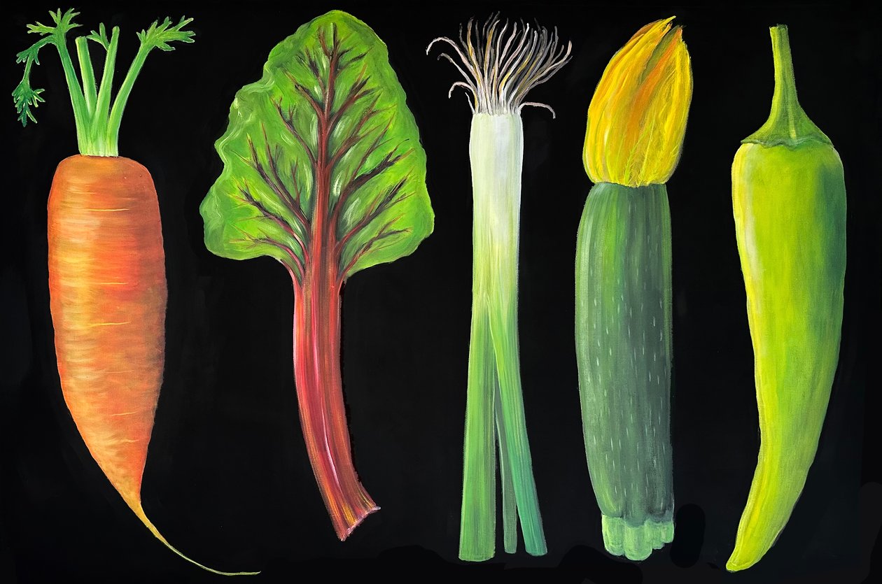 Groenten, 2024 (olieverf op doek) door Sarah Thompson Engels