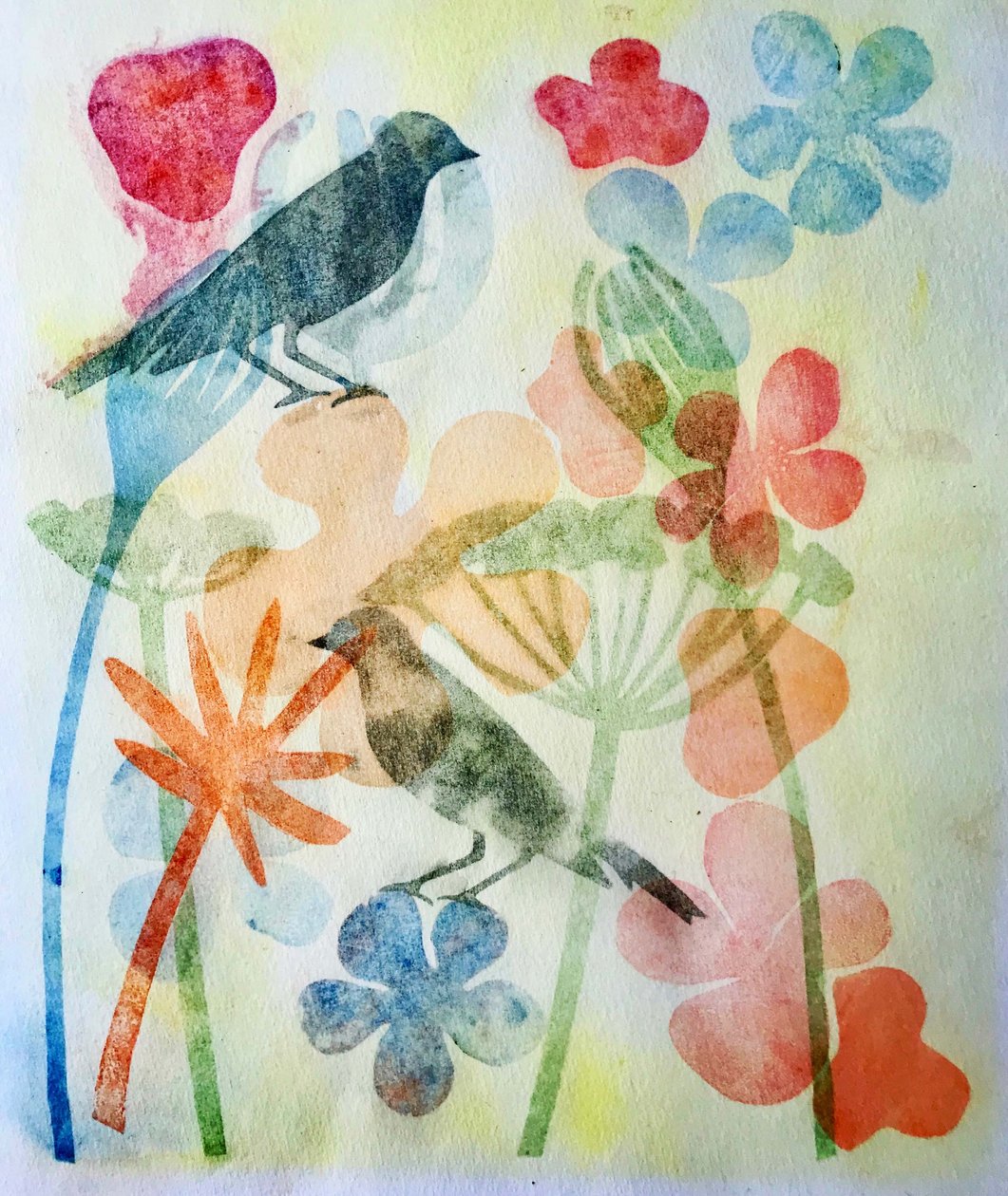 Twee vogels en bloemen door Sarah Thompson Engels