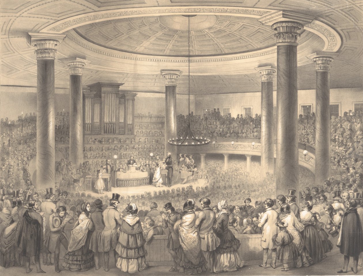 Verdeling van de American Art Union Prijzen, in de Tabernakel, Broadway, 24 december door Sarony and Co