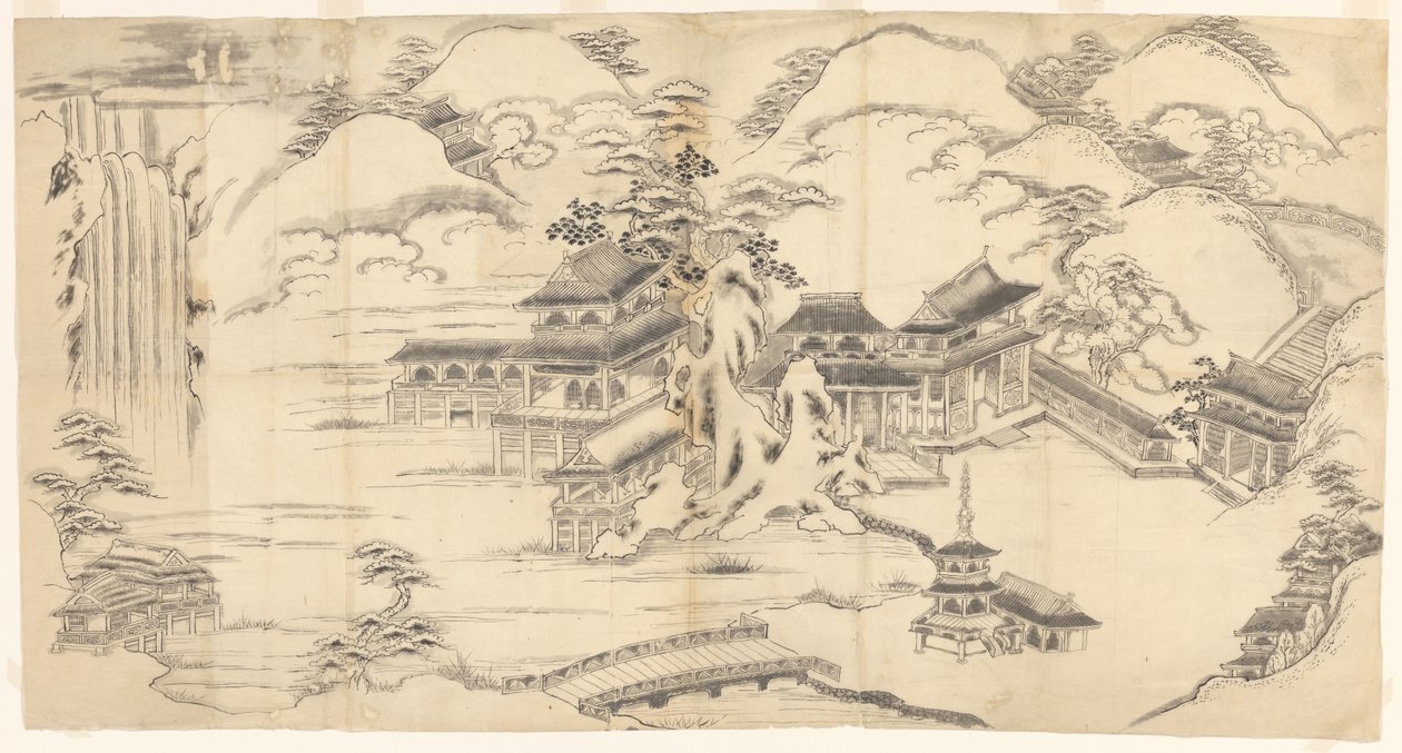 Landschap in Chinese stijl door Sasaya (workshop of)