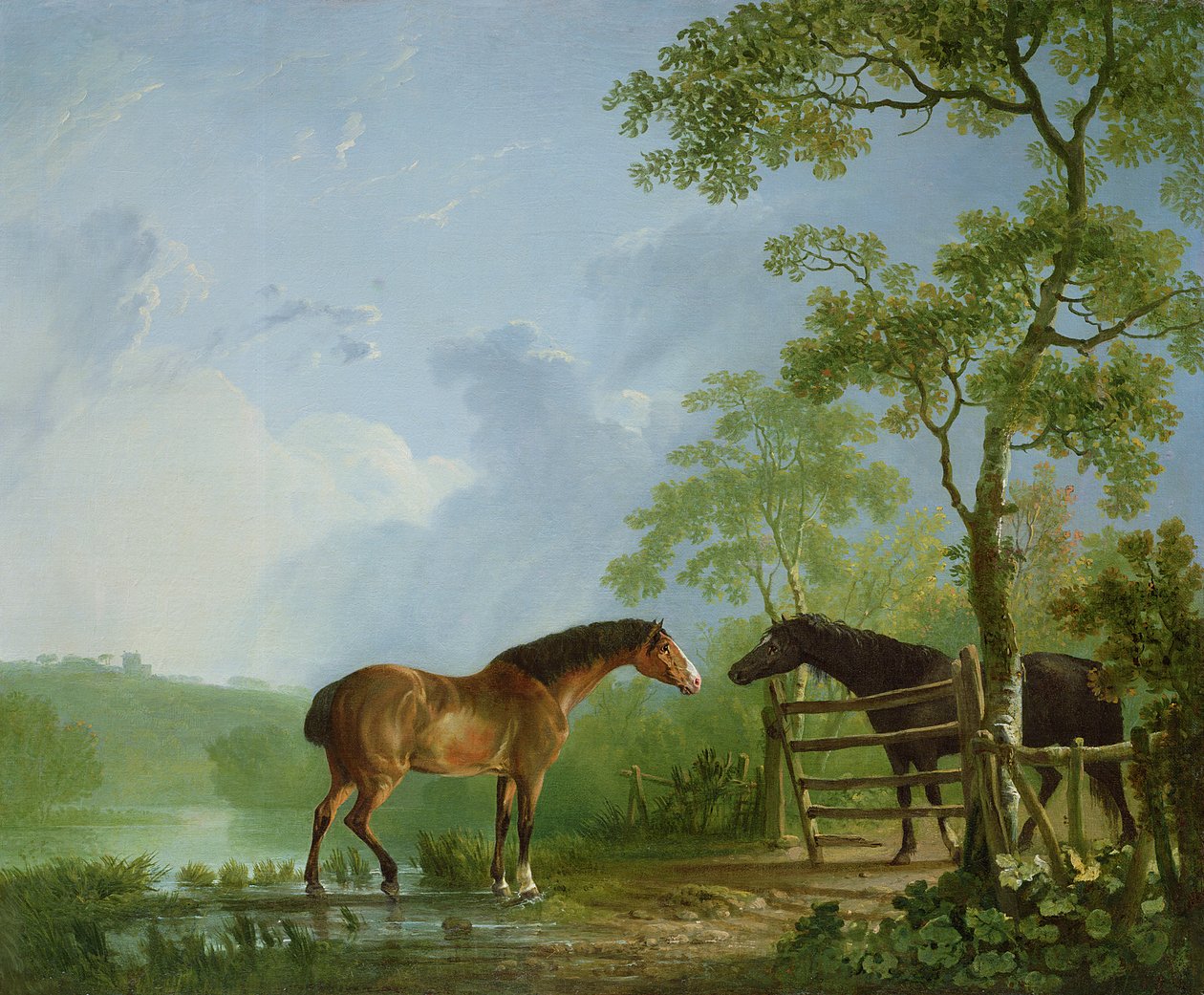 Merrie en hengst in een landschap door Sawrey Gilpin