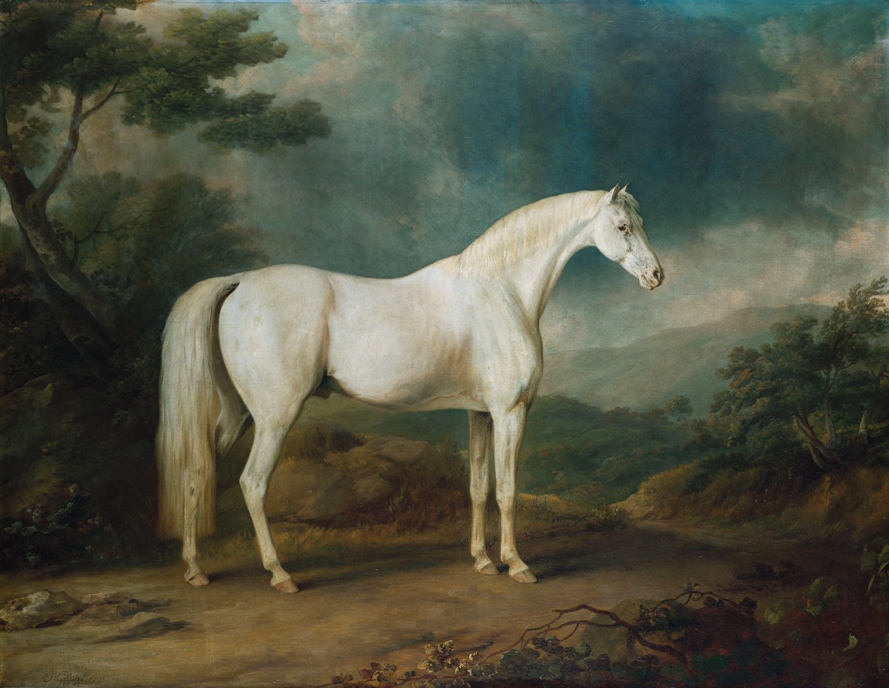 Wit paard in een bosrijk landschap, 1791 door Sawrey Gilpin