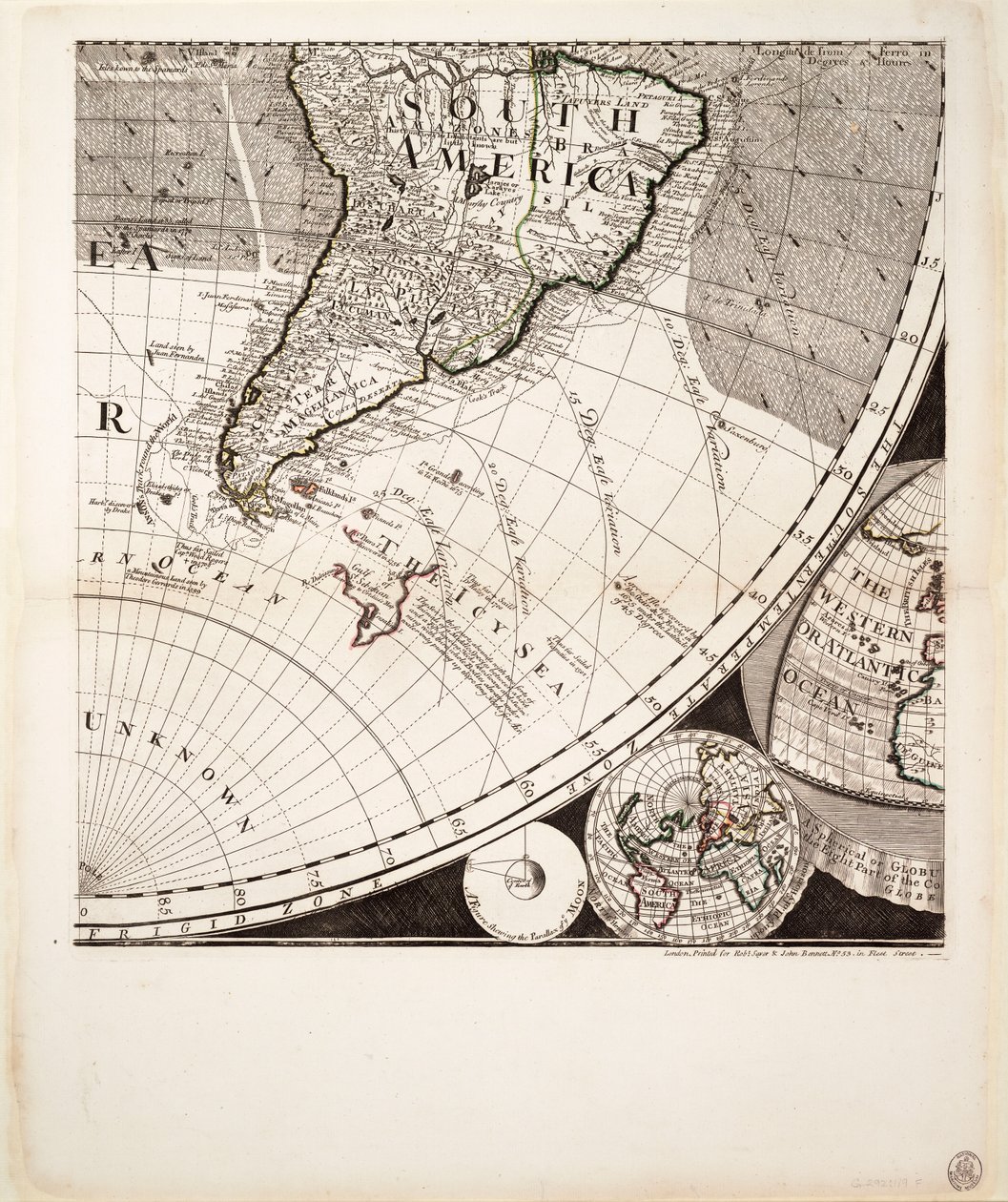 Een nieuwe en correcte kaart van de wereld (sectie), c.1774 door Sayer & Bennett